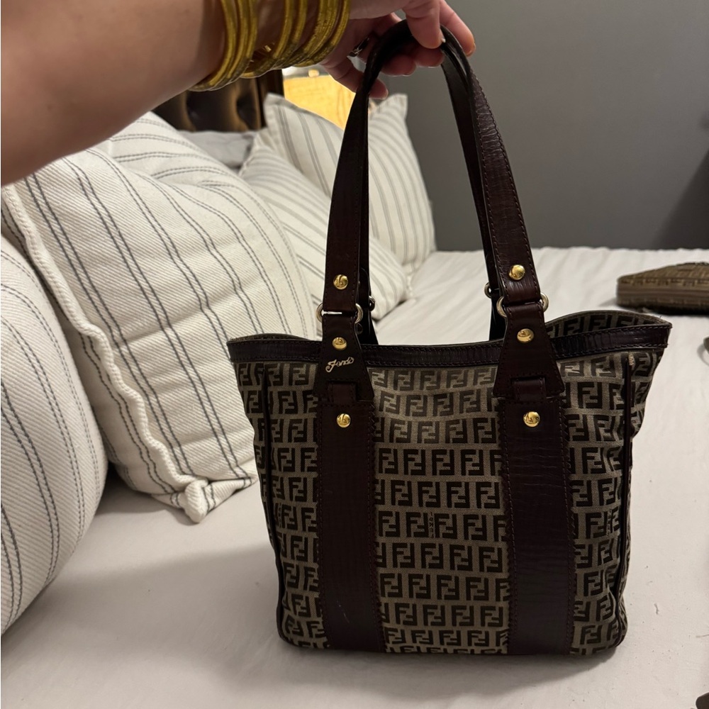 Fendi Brown Monogram Tote with Gold Accents